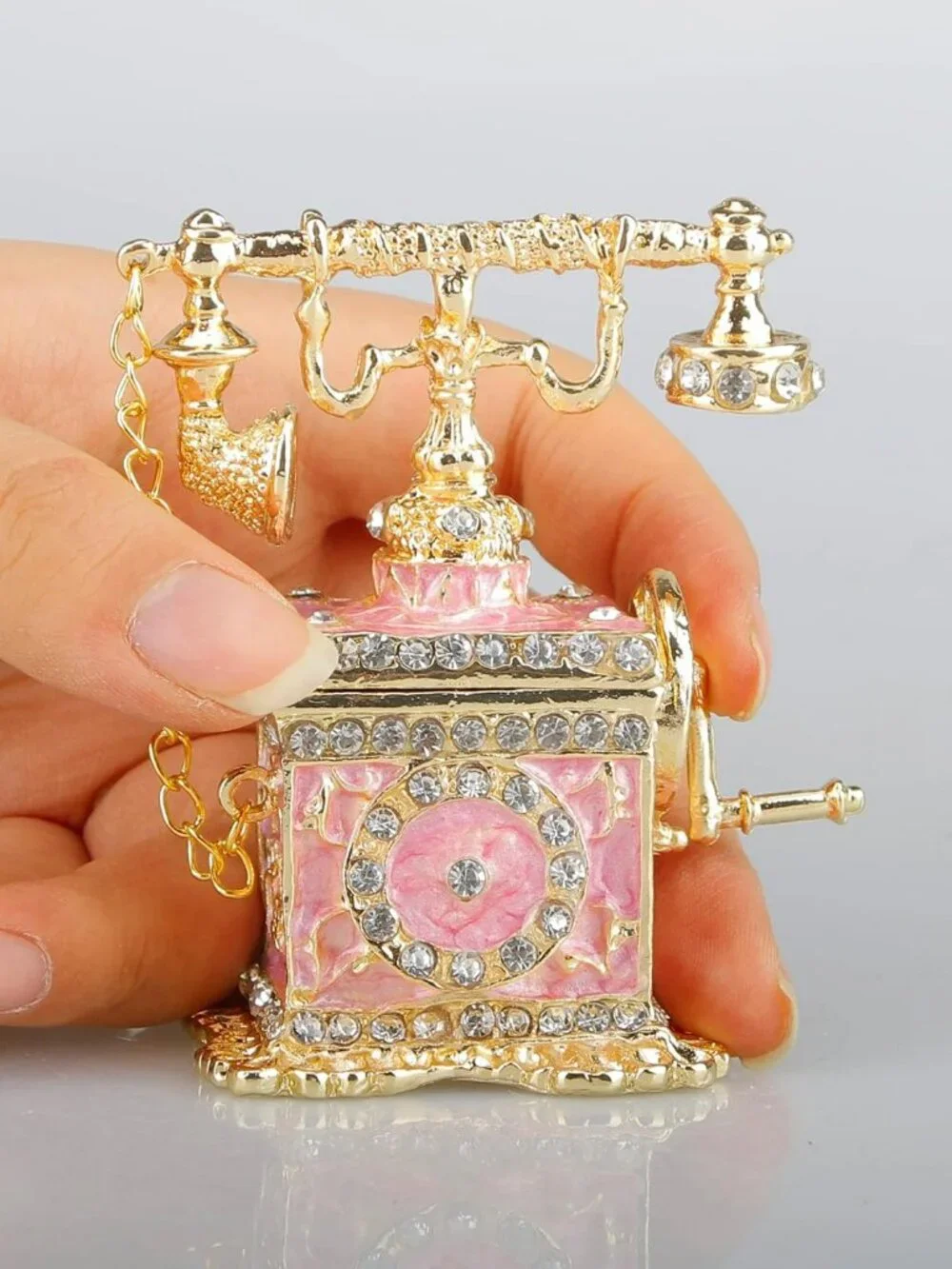 Cloisonné Telephone Figurine Jewelry Trinket Box Jewelry Hinged Beautiful Colors